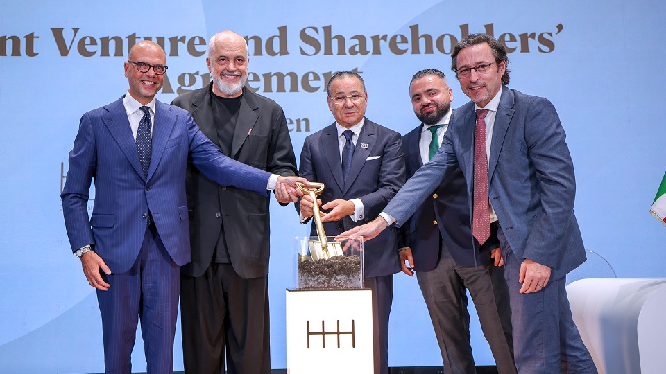 <p>Kamel Ghribi with Edi Rama, Prime Minister of Albania and Marco Alberti, Italian Ambassador to Tirana</p>